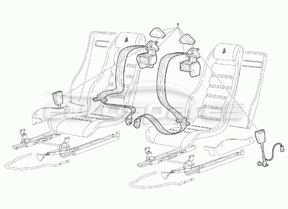lamborghini diablo vt (1994) diagrama de piezas de asientos y cinturones de seguridad (válido para la versión de canadá: 1994 de abril)