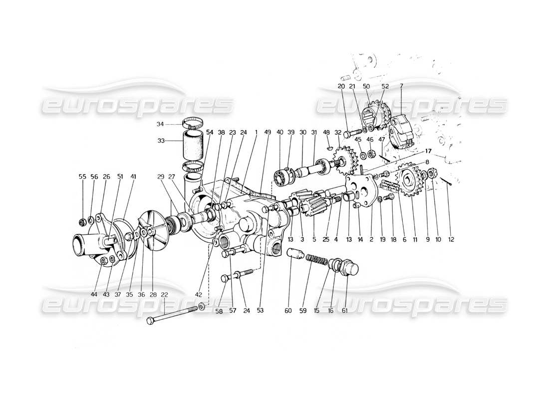 ferrari 400 gt (mechanical) diagrama de piezas de bomba de agua y aceite de motor