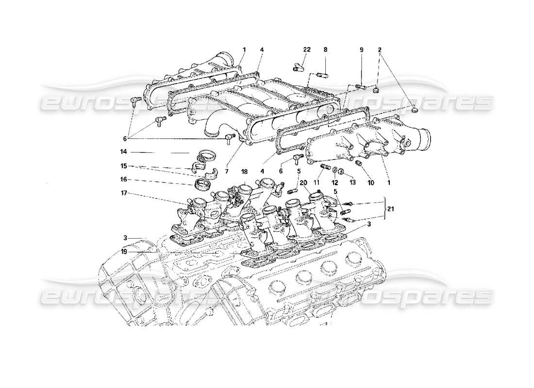 ferrari f40 cuerpos del colector y del acelerador diagrama de piezas