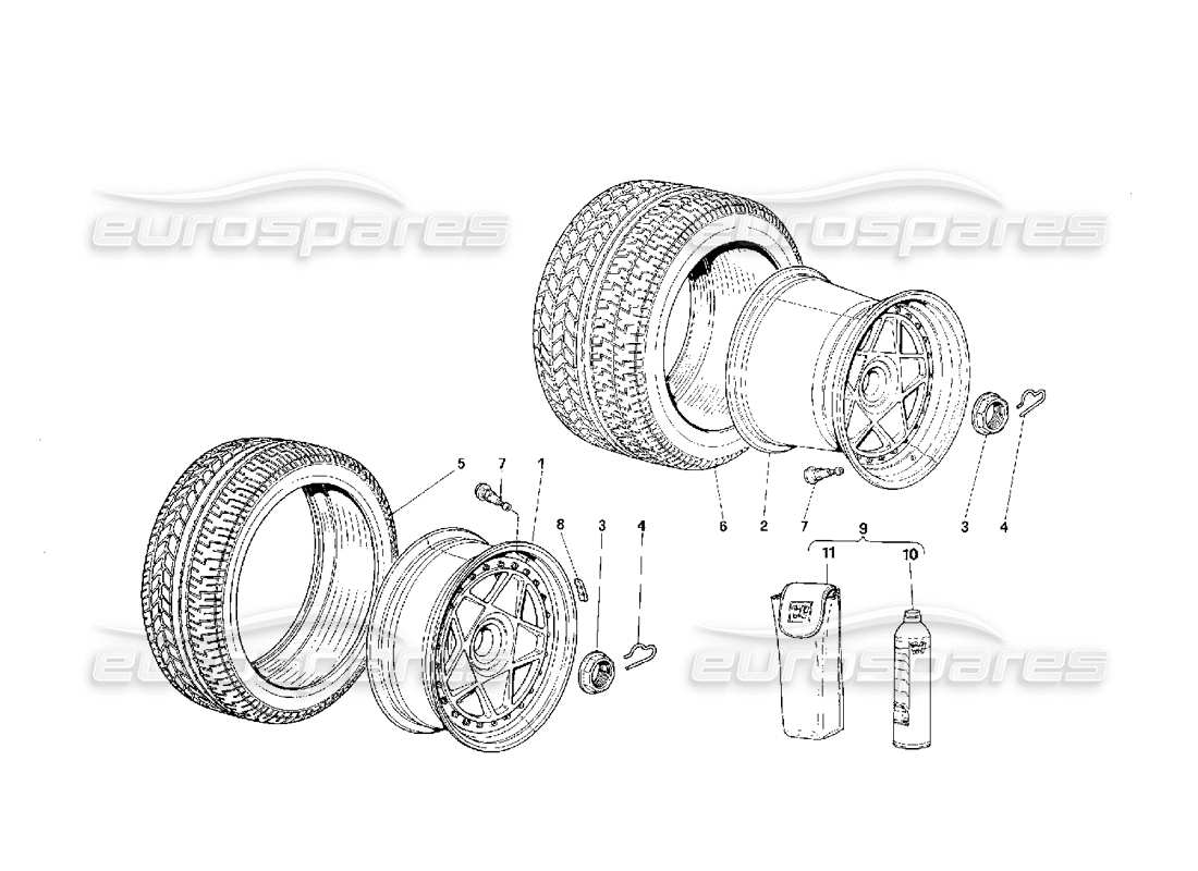 ferrari f40 diagrama de piezas de ruedas