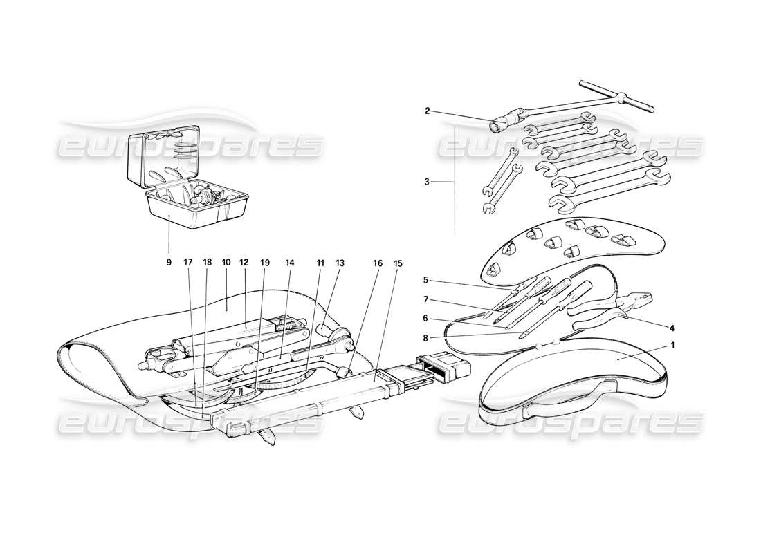 ferrari 400i (1983 mechanical) kit de herramientas diagrama de piezas