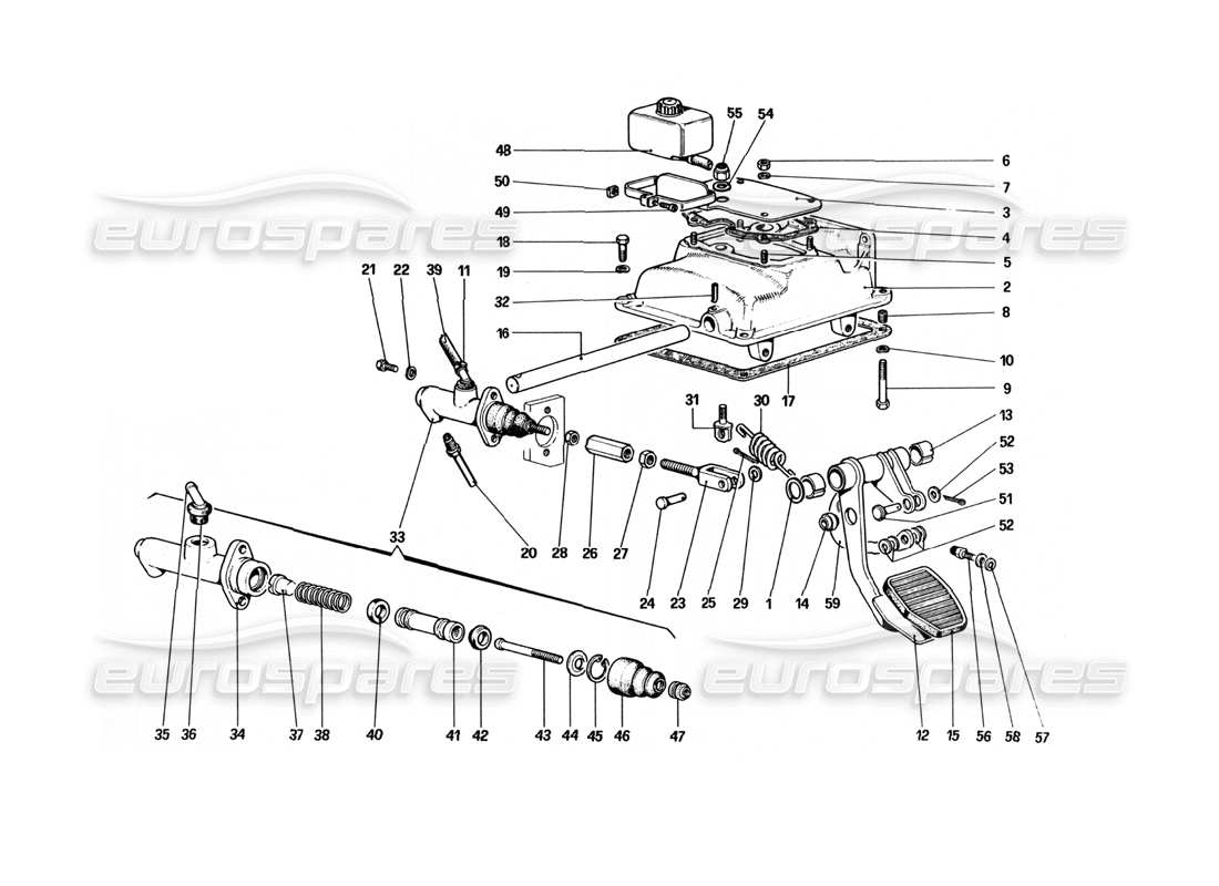 ferrari 512 bbi diagrama de piezas del control de liberación del embrague