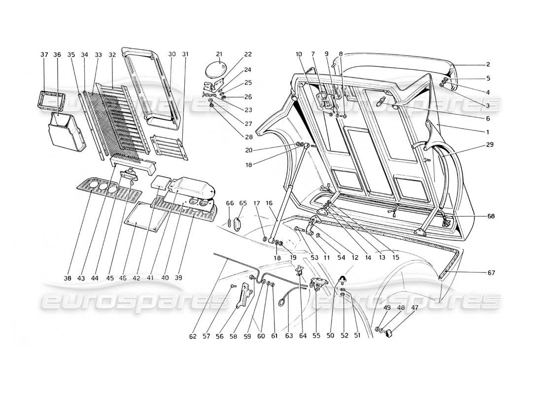 ferrari 365 gt4 berlinetta boxer diagrama de piezas del capó trasero