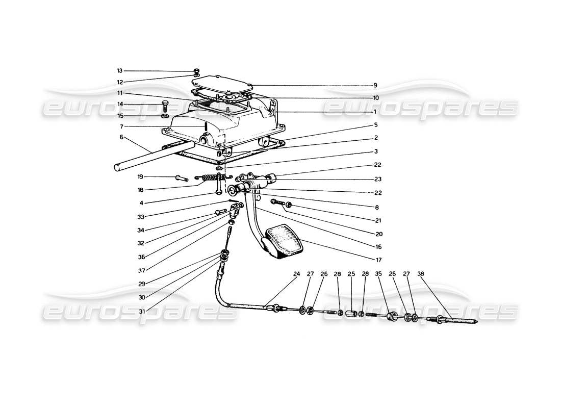 ferrari 365 gt4 berlinetta boxer diagrama de piezas del control de liberación del embrague