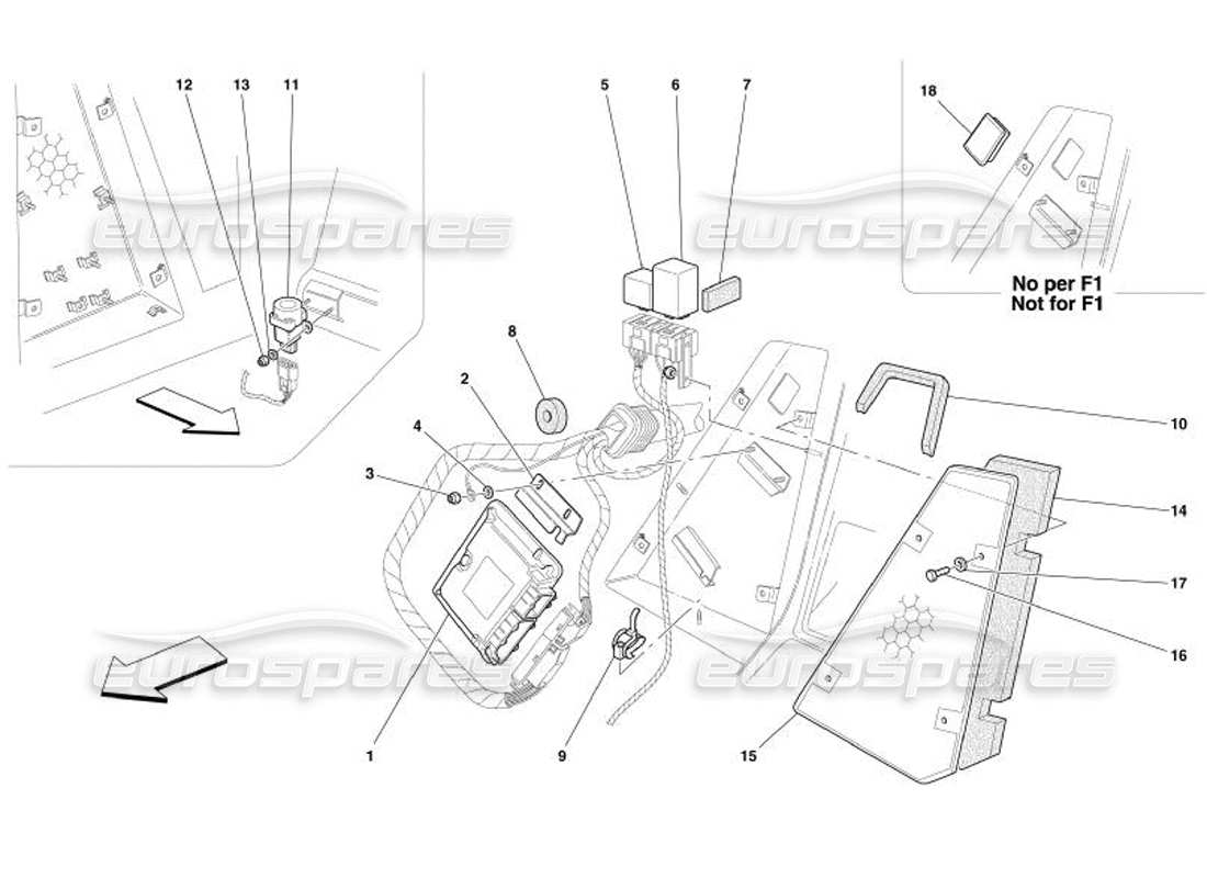 ferrari 575 superamerica diagrama de piezas de las estaciones de control del compartimento de pasajeros trasero