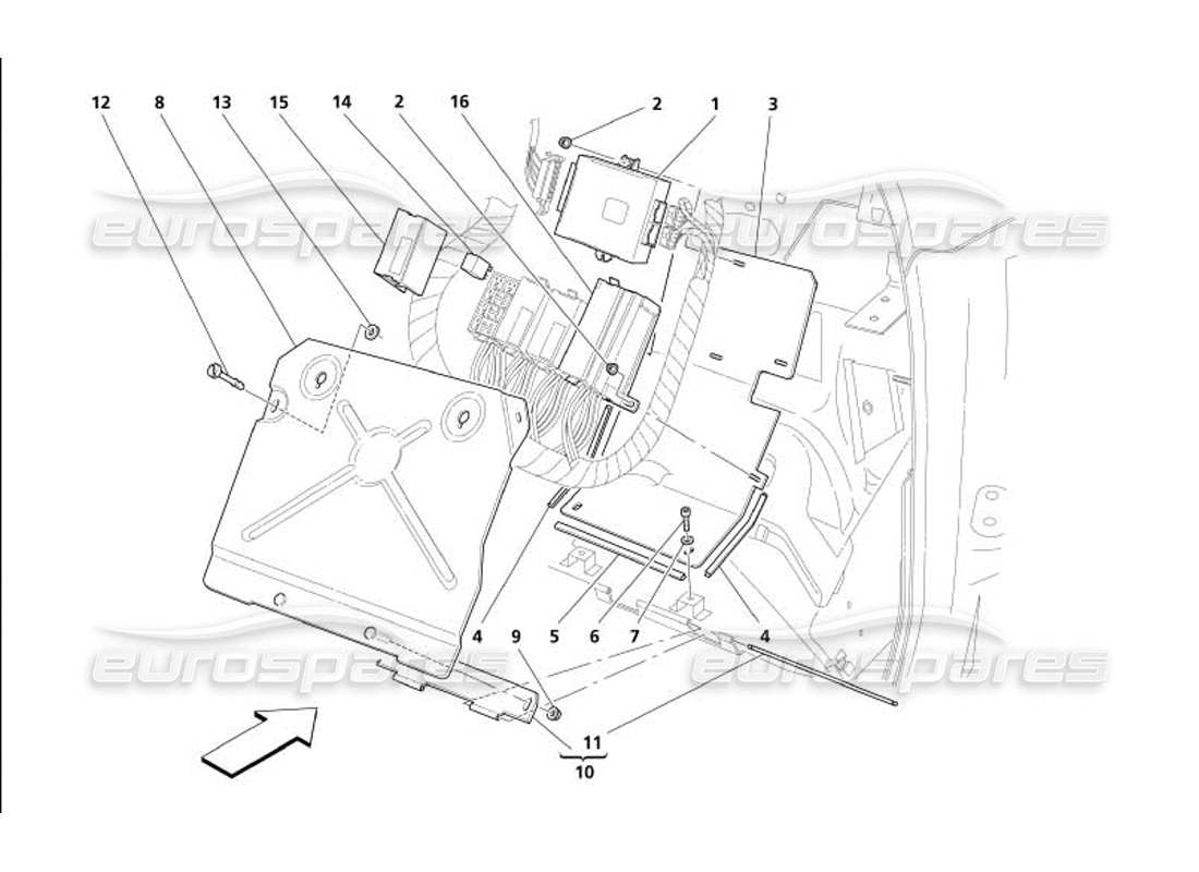 maserati 4200 gransport (2005) diagrama de piezas de las unidades de control del lado del pasajero