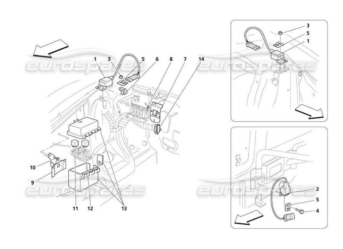 maserati 4200 spyder (2005) diagrama de piezas de las estaciones de control y sensores del capó del motor