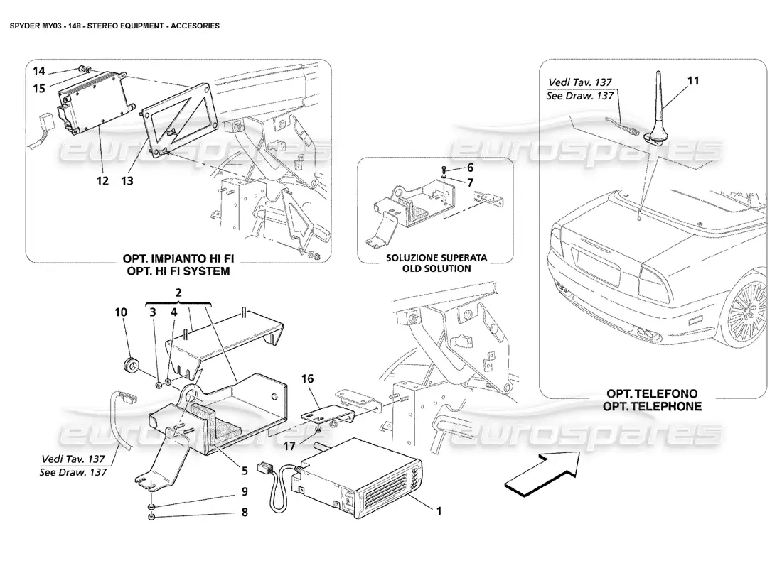 maserati 4200 spyder (2003) accesorios estéreo para coche diagrama de piezas