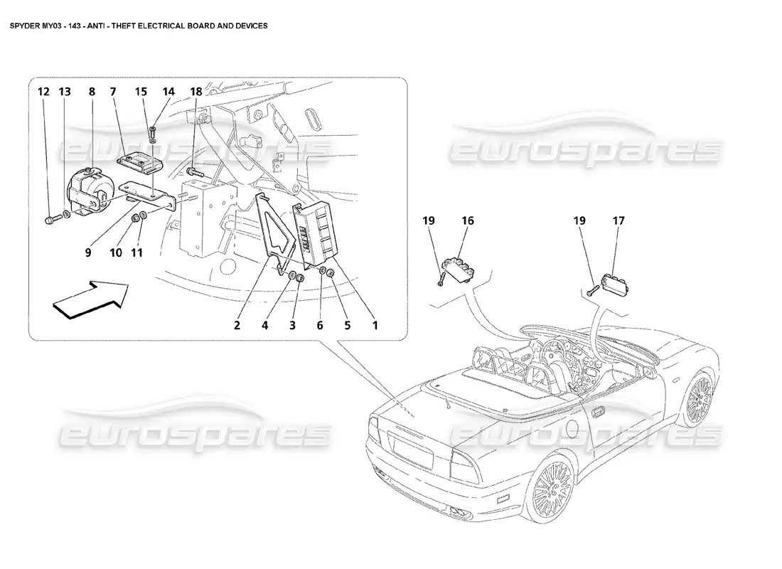 maserati 4200 spyder (2003) cuadros y dispositivos eléctricos antirrobo diagrama de piezas