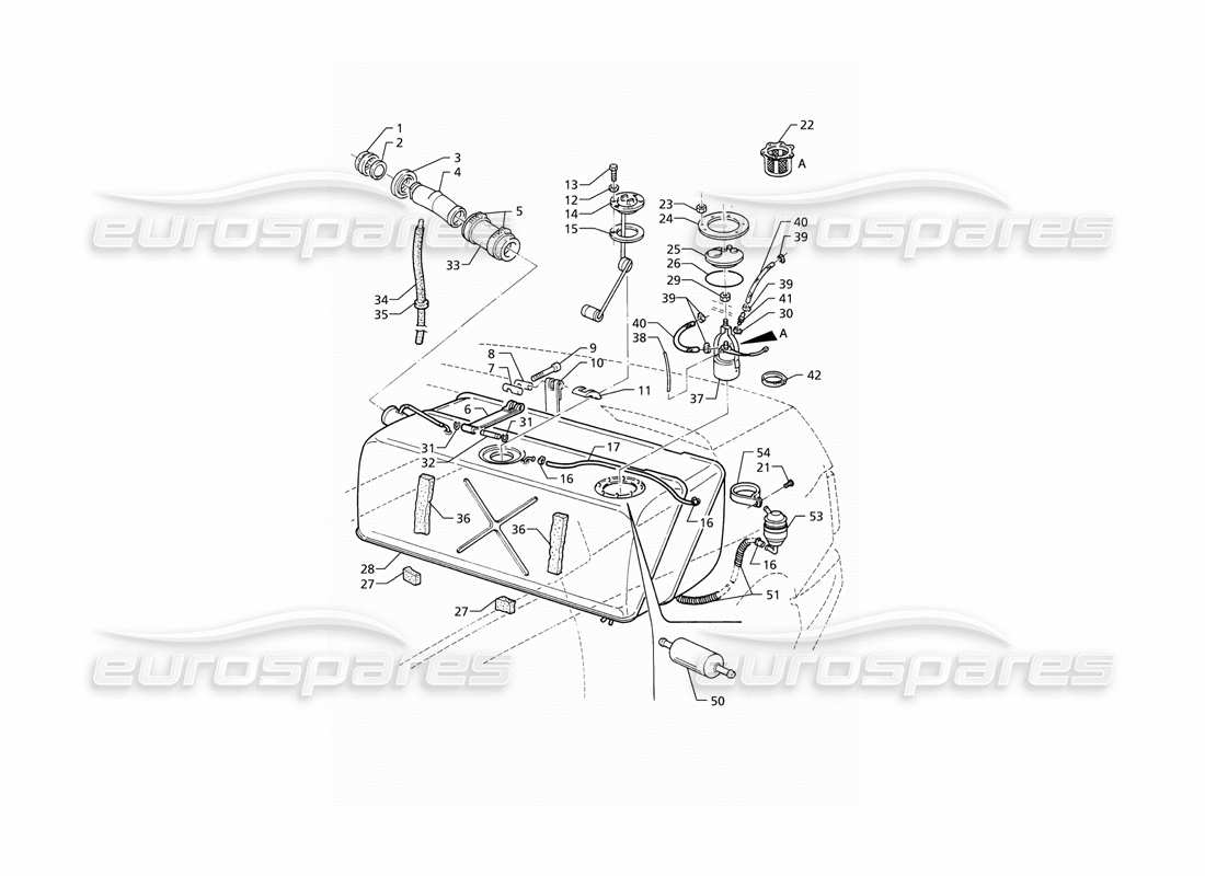 maserati qtp v6 (1996) diagrama de piezas del tanque de combustible