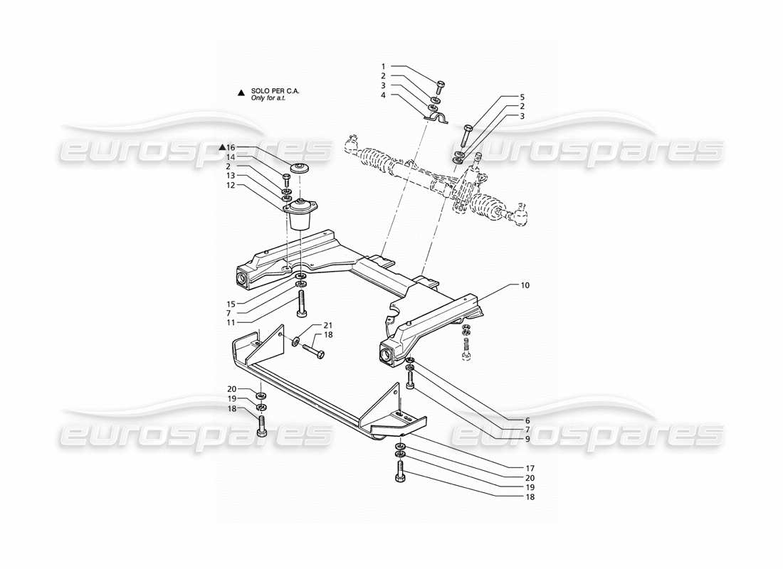 maserati qtp v6 (1996) subchasis delantero de la caja de dirección diagrama de piezas