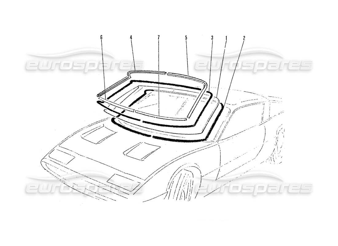 ferrari 365 gtc4 (coachwork) diagrama de piezas de molduras y pantalla frontal