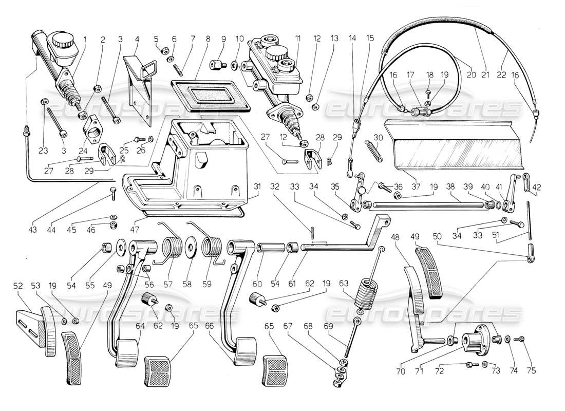 lamborghini jalpa 3.5 (1984) diagrama de piezas de los pedales derechos