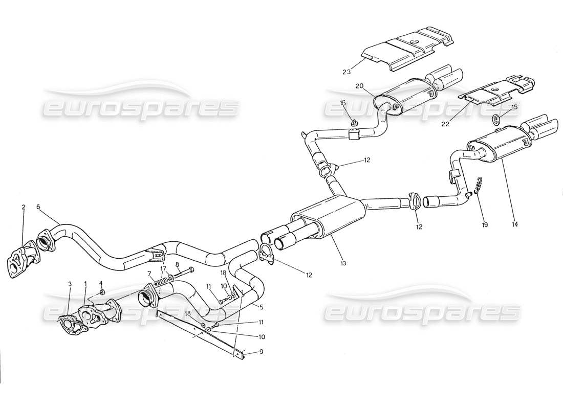 maserati karif 2.8 diagrama de piezas del sistema de escape dividido sin pintura catalítica (2800 cc)
