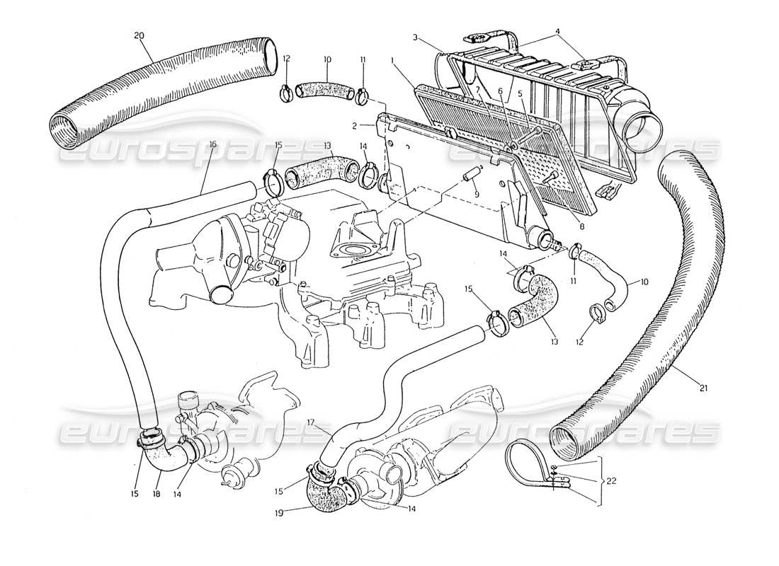 maserati karif 2.8 diagrama de piezas del filtro de aire y tuberías