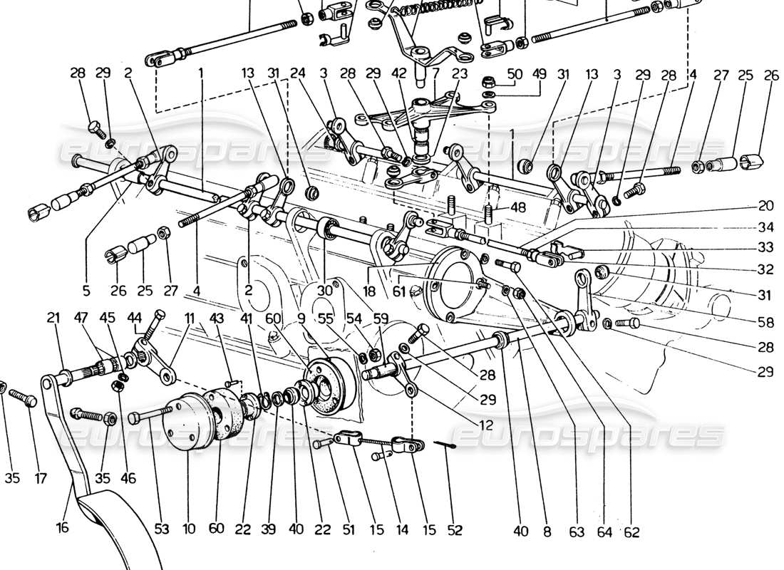 ferrari 365 gt4 2+2 (1973) diagrama de piezas del control del acelerador