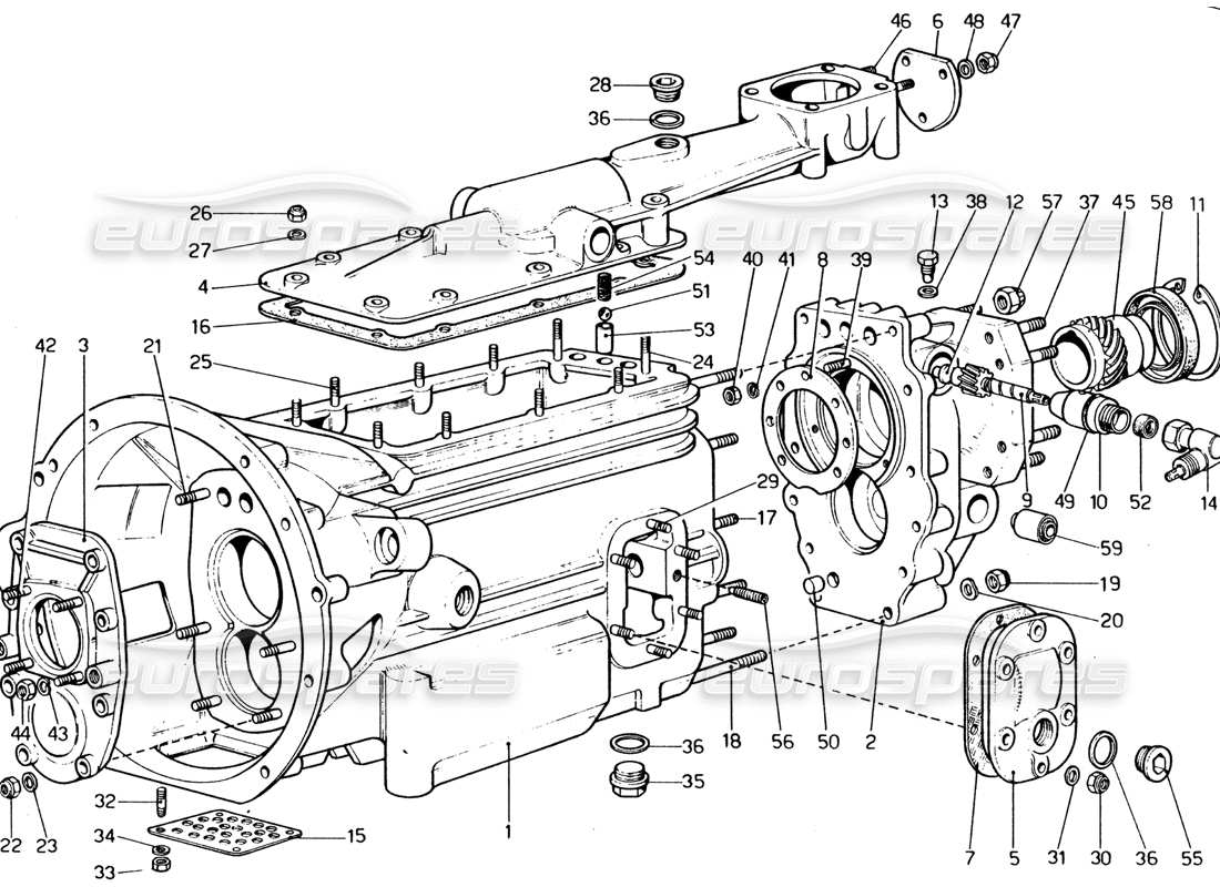 ferrari 365 gt4 2+2 (1973) caja de cambios diagrama de piezas