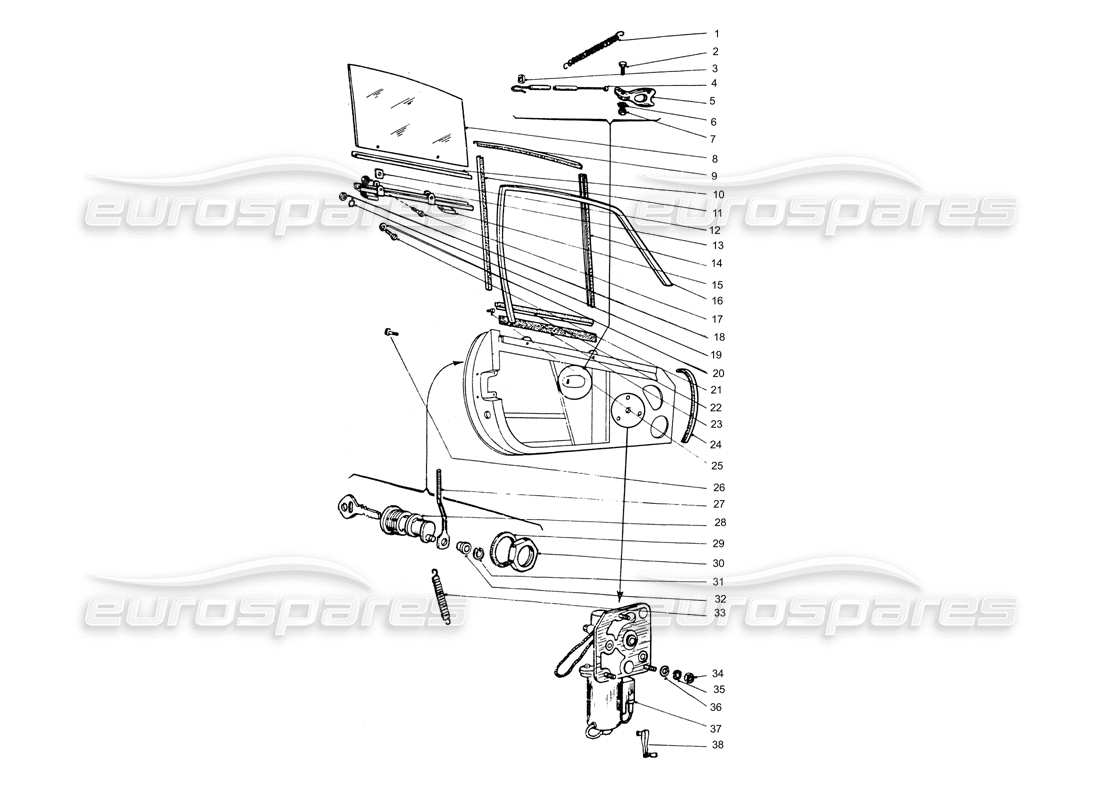 ferrari 365 gtb4 daytona (coachwork) diagrama de piezas del marco de vidrio y cerraduras de la puerta
