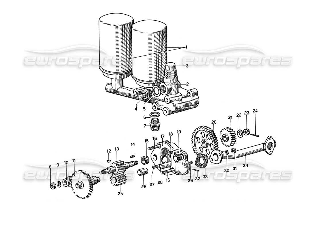ferrari 275 gtb4 diagrama de piezas de la bomba de aceite y los filtros