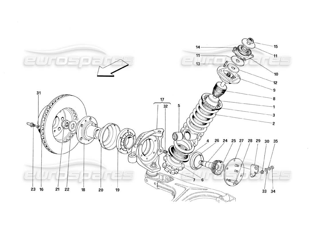 ferrari 348 (1993) tb / ts suspensión delantera - amortiguador y disco de freno diagrama de piezas