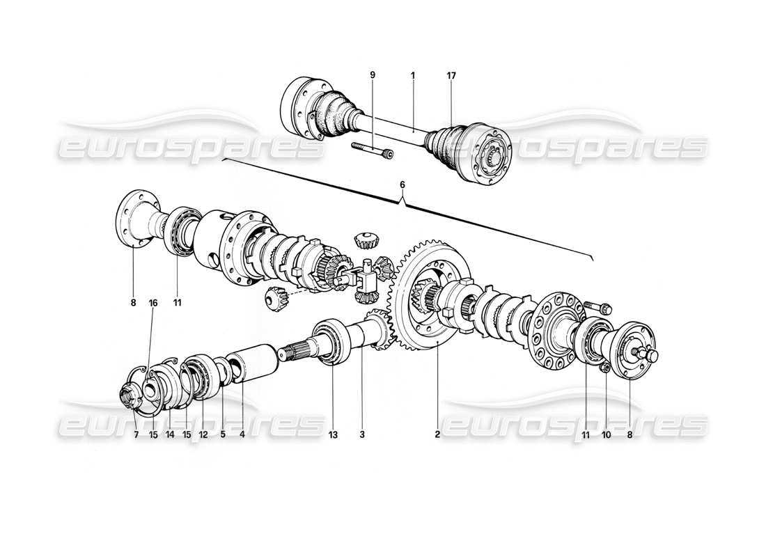 ferrari 400i (1983 mechanical) diferencial y semiejes diagrama de piezas