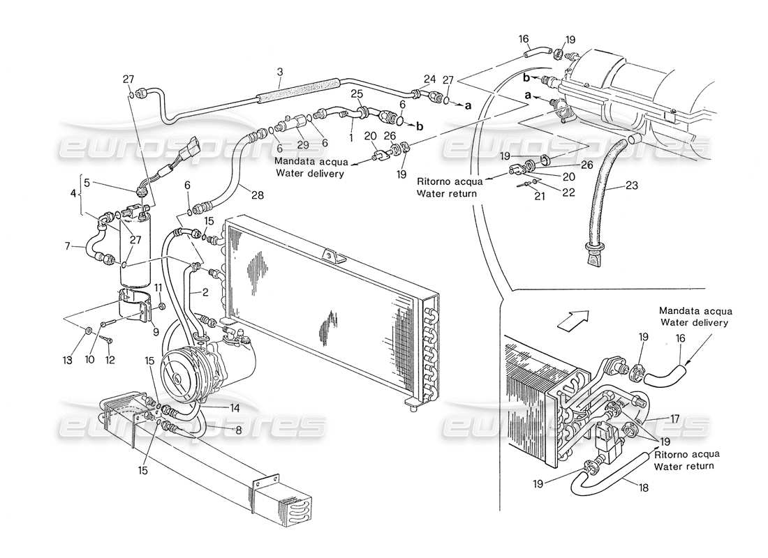 maserati biturbo spider diagrama de piezas del sistema de aire acondicionado dirección izquierda (premodificación)