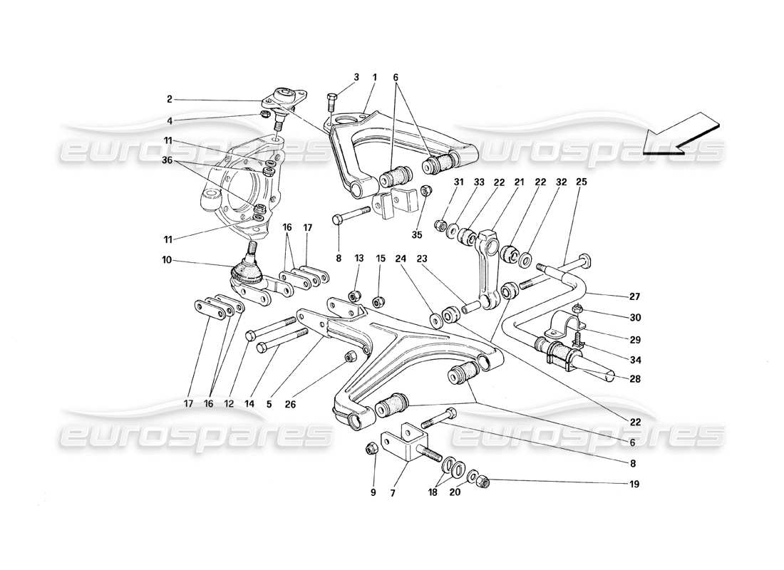 ferrari 348 (1993) tb / ts suspensión delantera - diagrama de piezas de horquillas