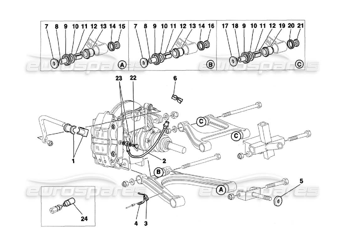 ferrari 355 challenge (1996) diagrama de piezas de tubos de freno y suspensión trasera