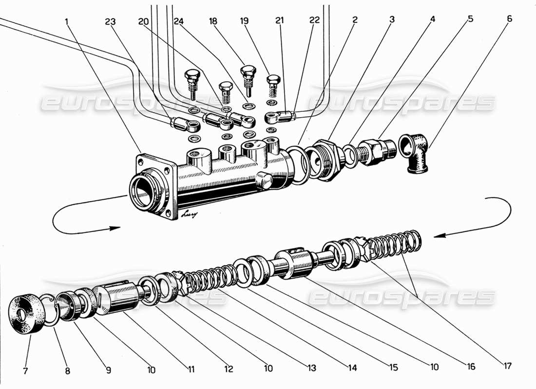 ferrari 330 gt 2+2 diagrama de piezas del cilindro maestro de freno doble