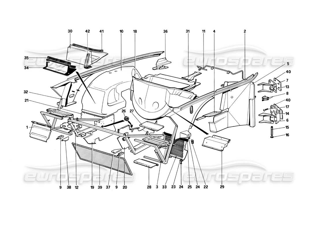 ferrari mondial 3.0 qv (1984) carrocería - elementos internos diagrama de piezas