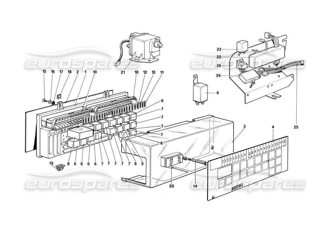 ferrari mondial 3.0 qv (1984) diagrama de piezas del tablero eléctrico
