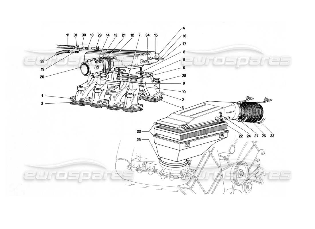 ferrari mondial 3.0 qv (1984) air intake and manifolds diagrama de piezas
