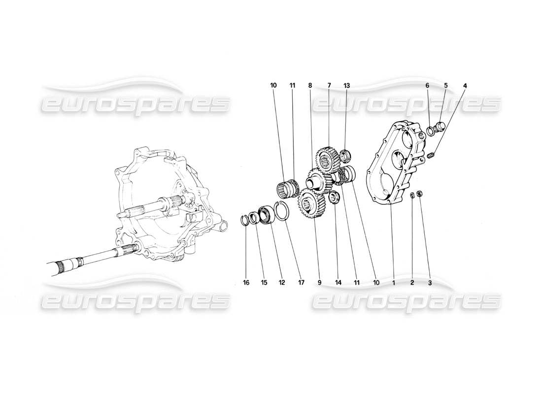 ferrari mondial 3.0 qv (1984) diagrama de piezas de transmisión de caja de cambios