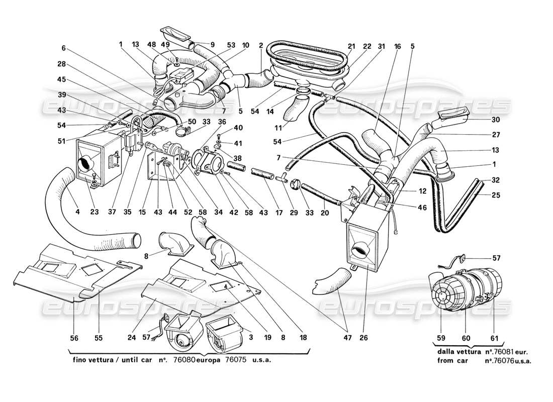 ferrari 328 (1988) diagrama de piezas del sistema de calefacción