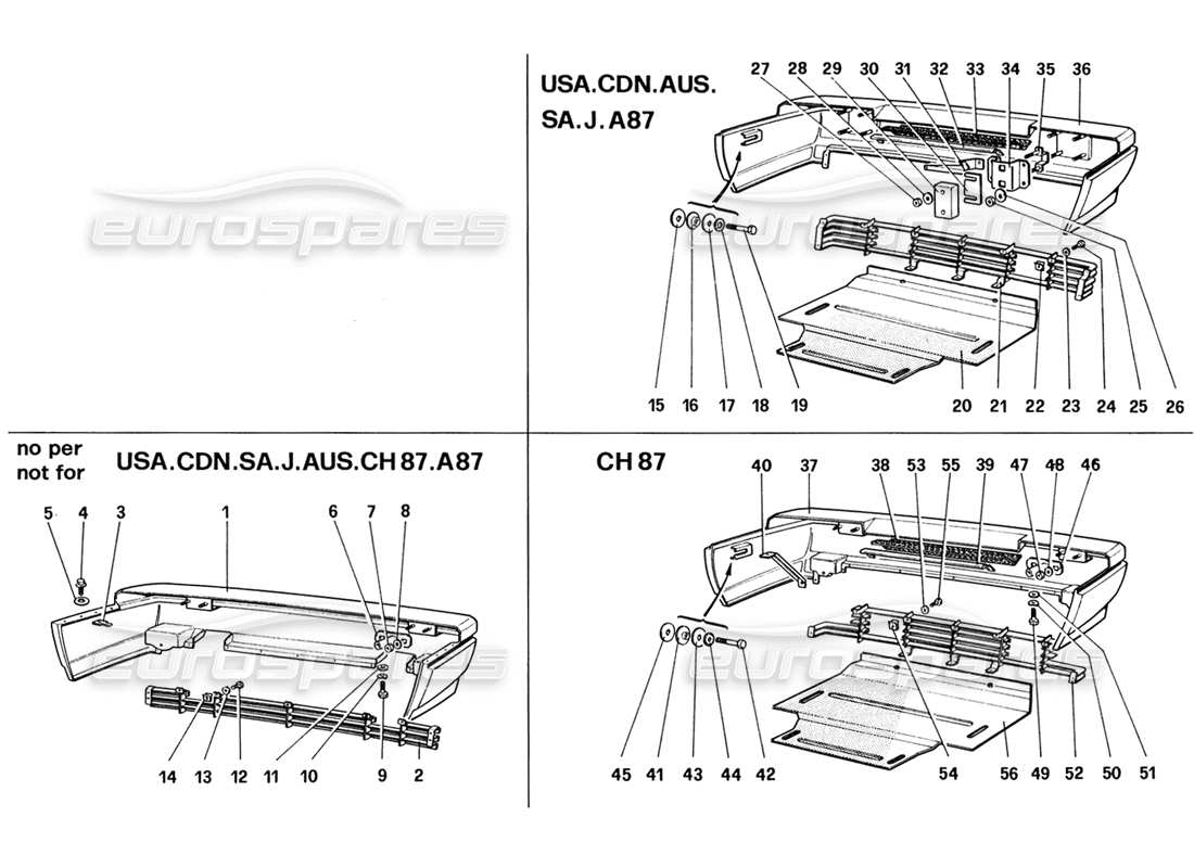 ferrari 328 (1988) diagrama de piezas de parachoques traseros