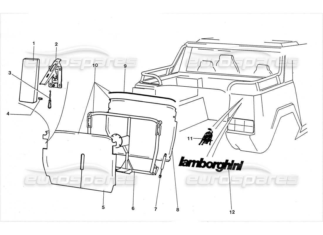 lamborghini lm002 (1988) diagrama de piezas de la puerta trasera central