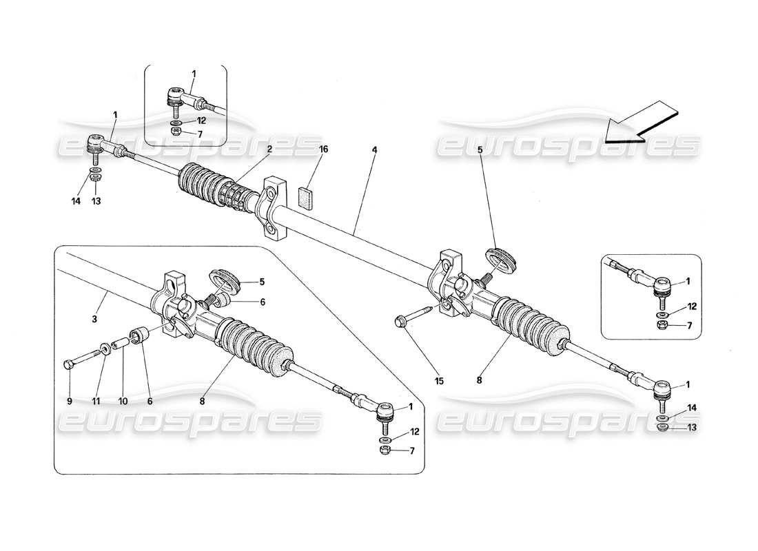 ferrari 348 (1993) tb / ts diagrama de piezas de caja de dirección y varillaje