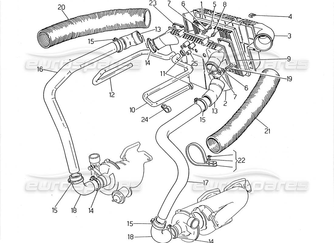 maserati 2.24v diagrama de piezas del filtro de aire y tuberías