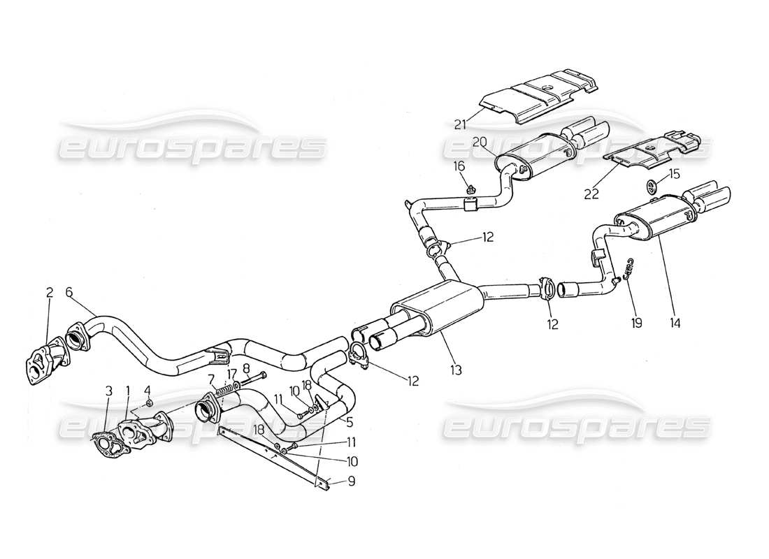 maserati 2.24v diagrama de piezas del sistema de escape