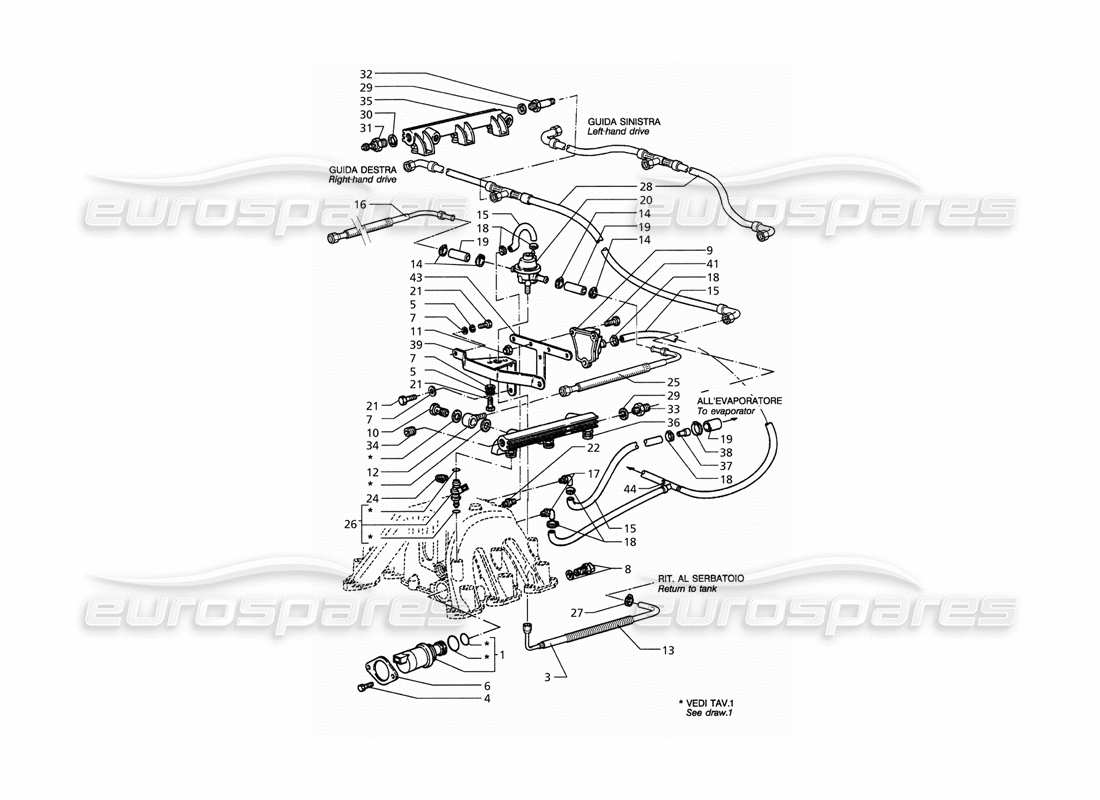 maserati qtp. 3.2 v8 (1999) accesorios del sistema de inyección diagrama de piezas