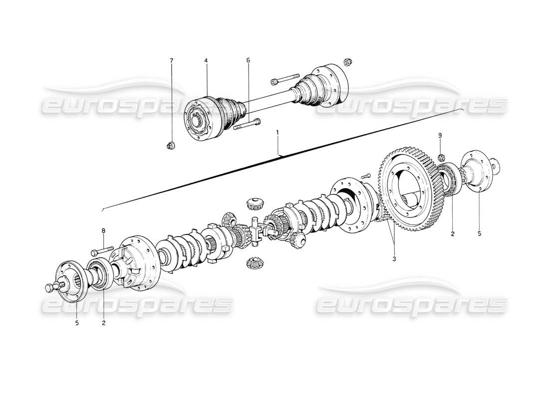 ferrari 208 gt4 dino (1975) diferencial y semiejes diagrama de piezas