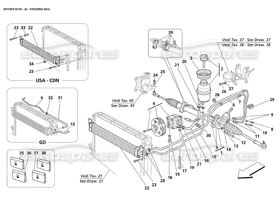 maserati 4200 spyder (2003) caja de dirección diagrama de piezas
