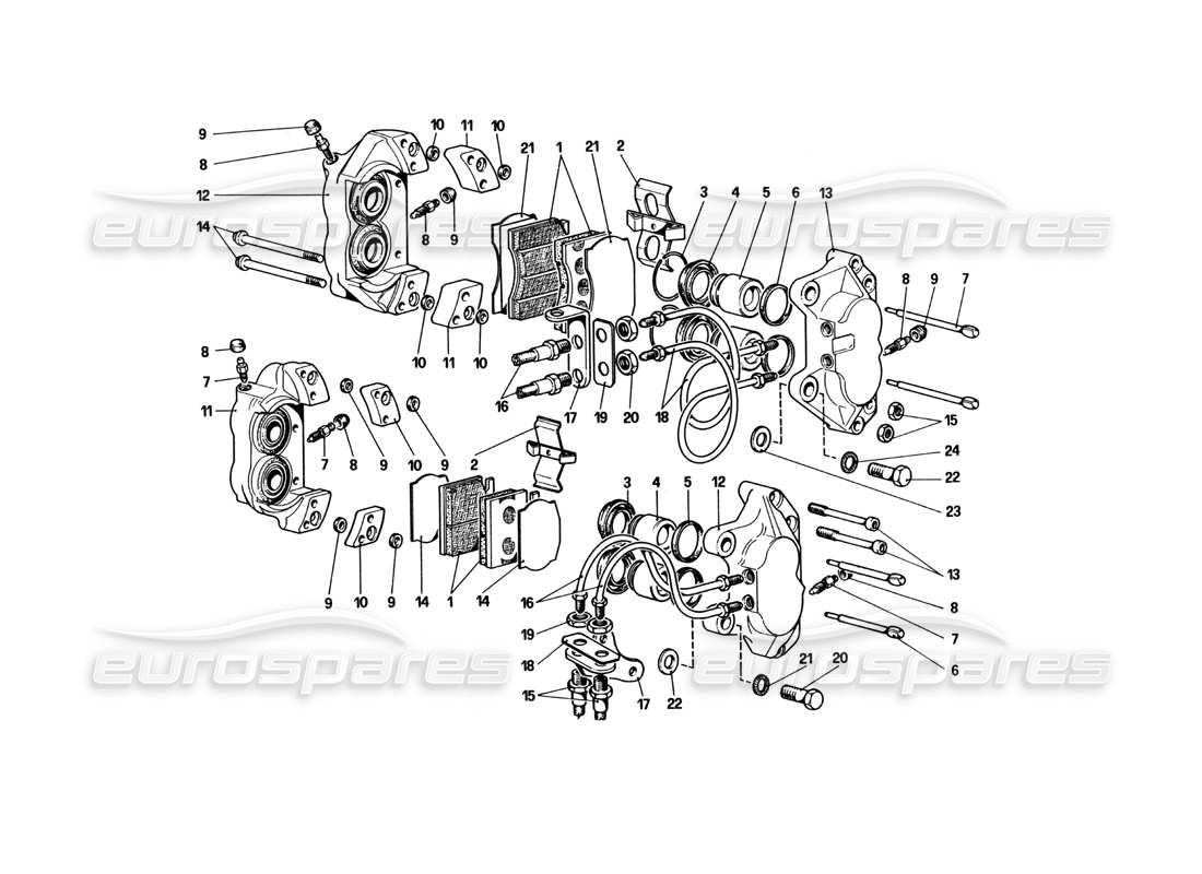 ferrari 512 bbi diagrama de piezas de pinzas para frenos delanteros y traseros