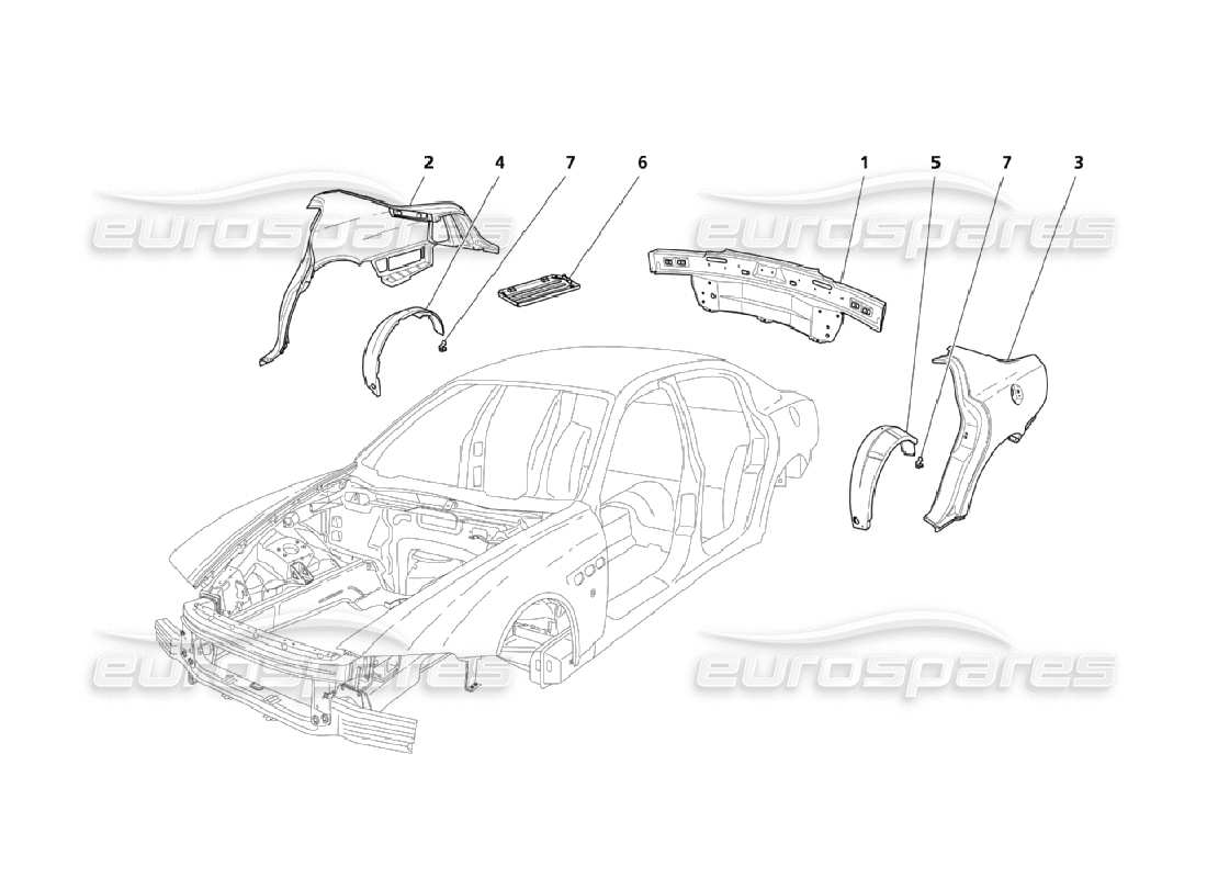 maserati qtp. (2006) 4.2 diagrama de estructuras exteriores traseras y partes de la carrocería