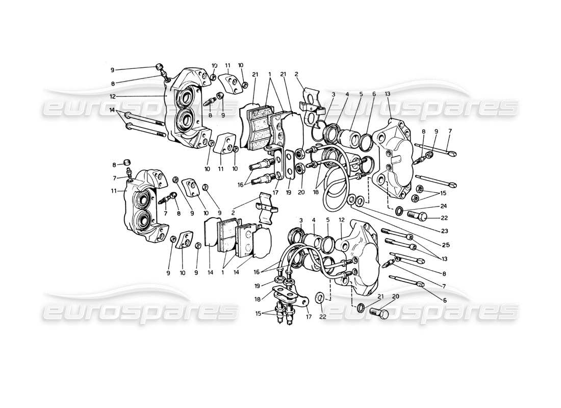 ferrari 365 gt4 berlinetta boxer diagrama de piezas de pinzas para frenos delanteros y traseros