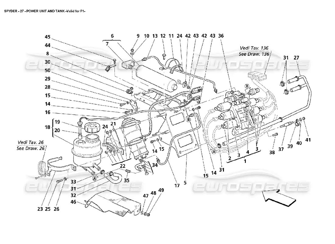 maserati 4200 spyder (2002) unidad de potencia y tanque -válido para f1 diagrama de piezas