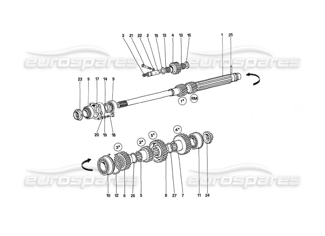 ferrari 288 gto diagrama de piezas de engranajes del eje principal