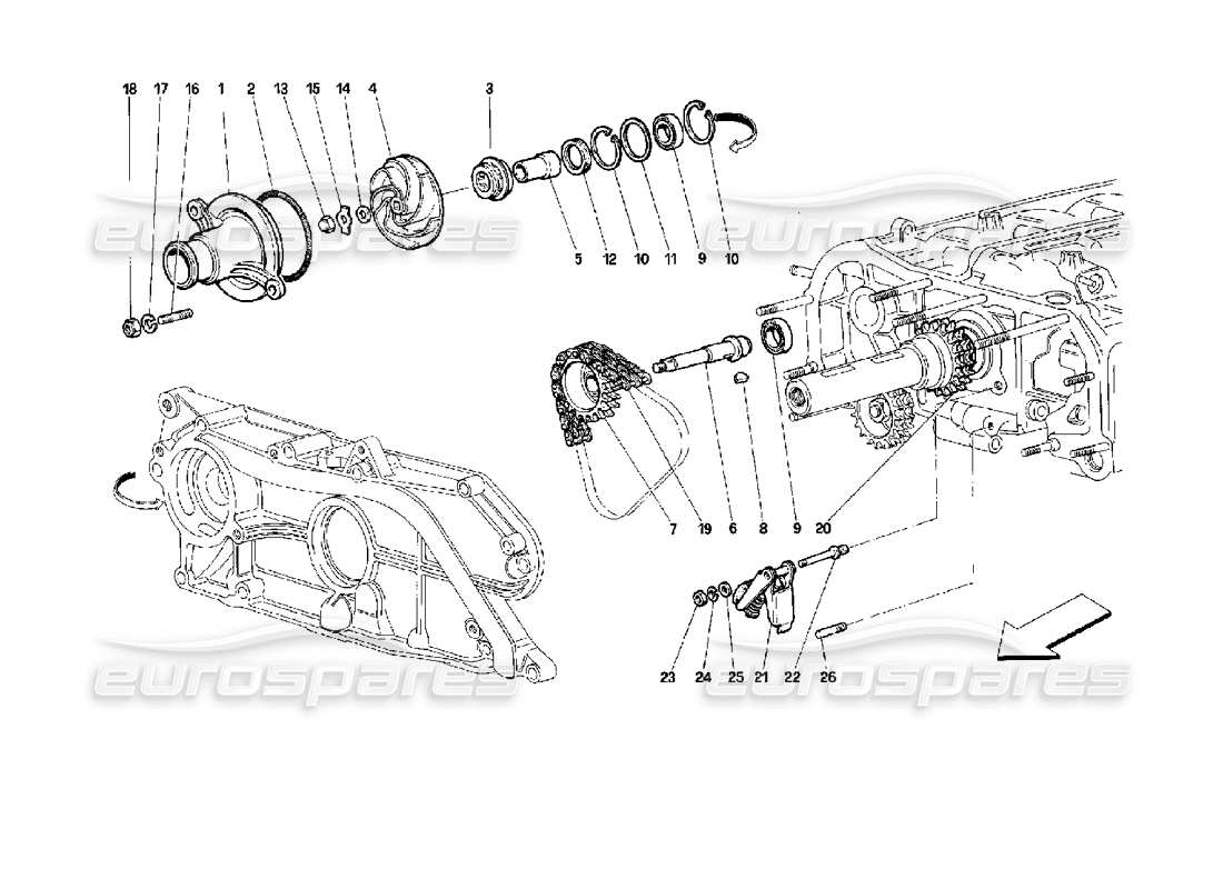 ferrari 512 tr diagrama de piezas de la bomba de agua