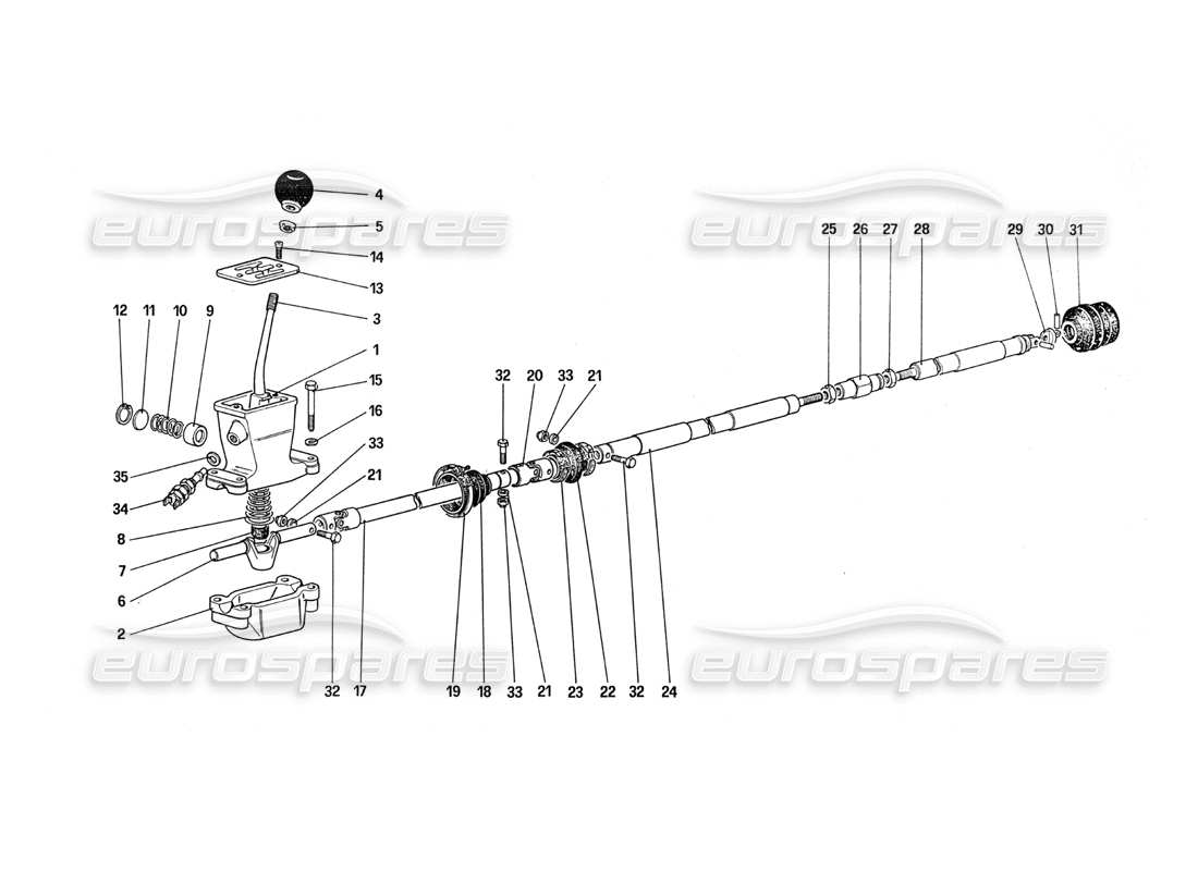 ferrari 288 gto diagrama de piezas de los controles exteriores de la caja de cambios