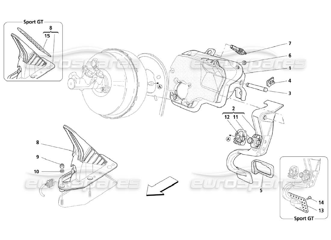 maserati qtp. (2006) 4.2 diagrama completo de piezas de soporte del pedal